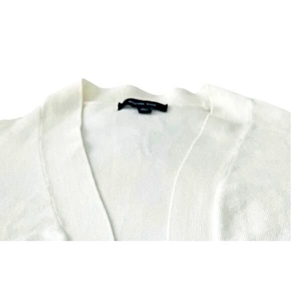 VERVE AMI OPEN- FRONT SLIGHTLY RUFFLED HEMLINE SWEATER, WOMENS-XL-IVORY, LNG SLV - Picture 2 of 12